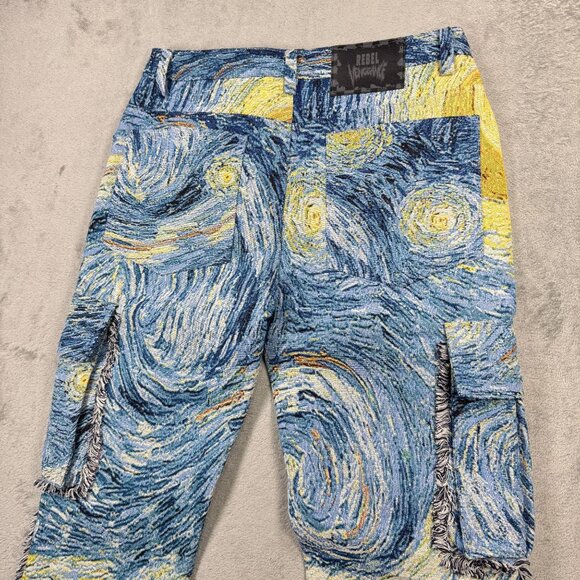 NWT Rebel Vengeance Tapestry Cargo Jeans Mens Starry Night Van Gogh Streetwear - Picture 5 of 8
